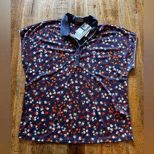 Callaway Blue red Floral woMen's cap shirt sleeve UPF opti dry Polo Shirt NWT XL
